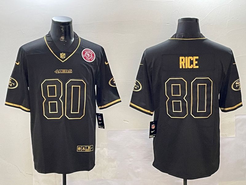 Men San Francisco 49ers #80 Rice Black Gold Throwback 2024 Nike Limited NFL Jersey style 4